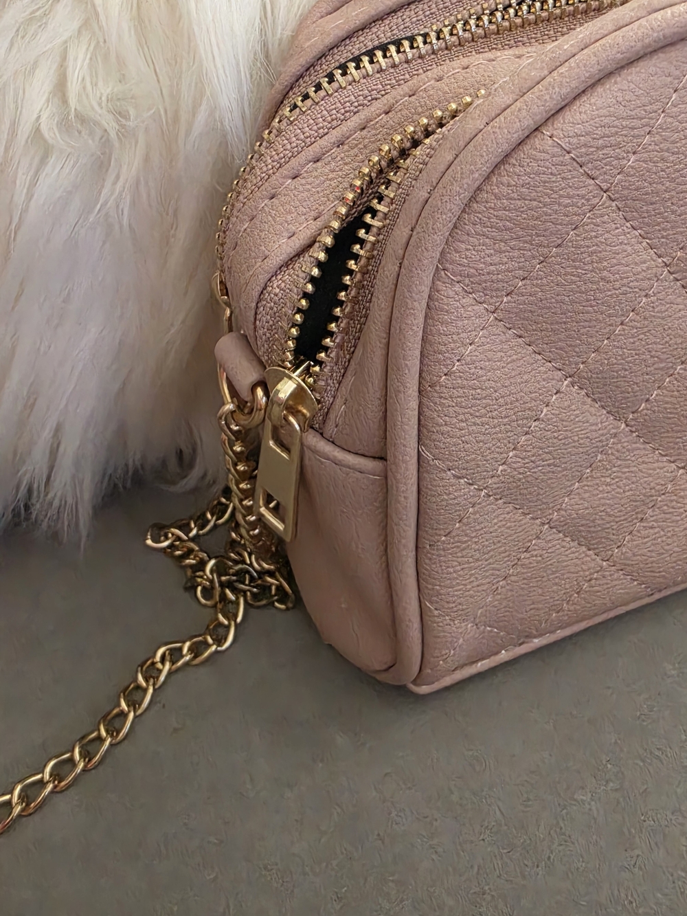 Quilted Blush Pink Crossbody Bag Double Zipper - Picture 8 of 13
